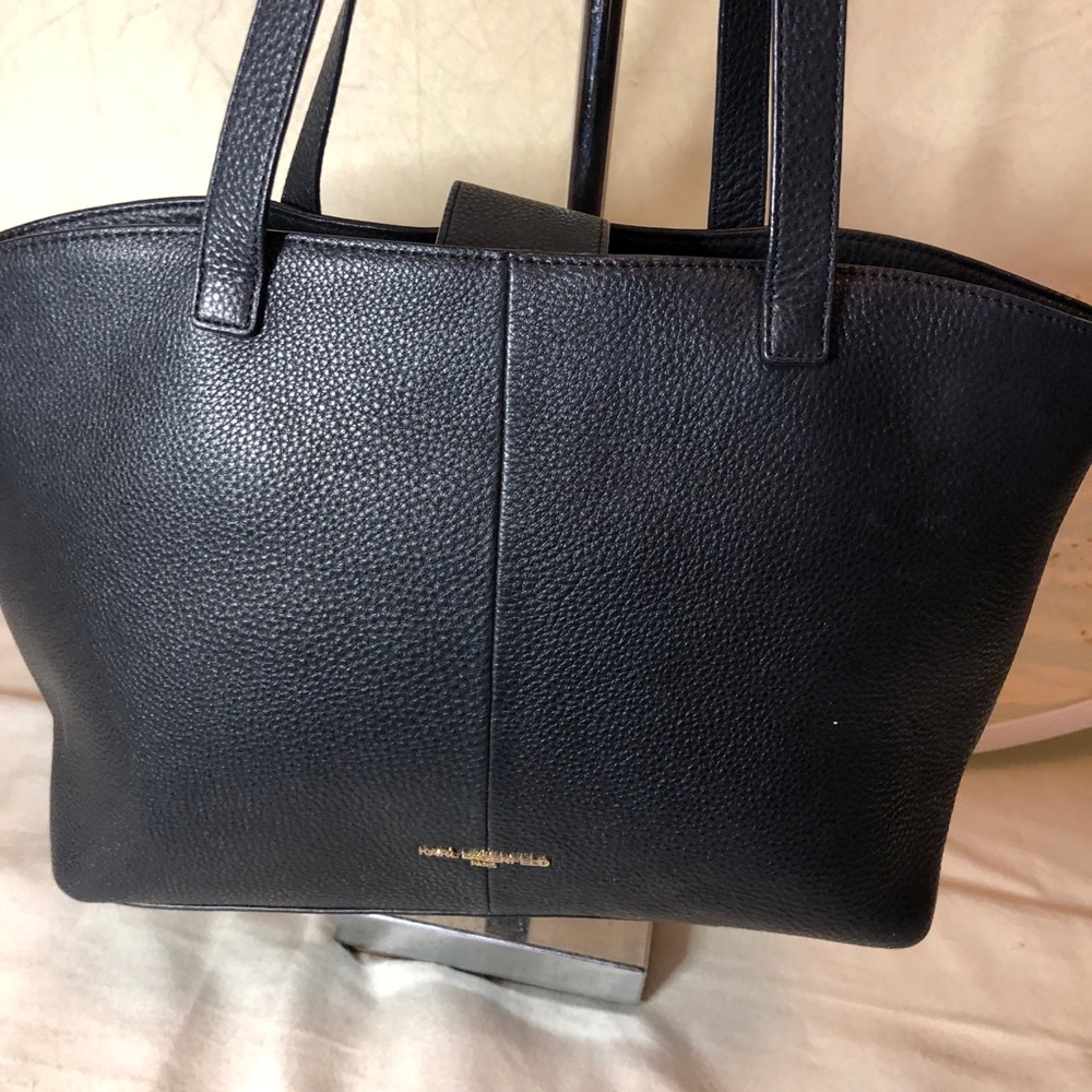 Karl Lagerfeld Black Tote with Studded Floral Design - Picture 2 of 14